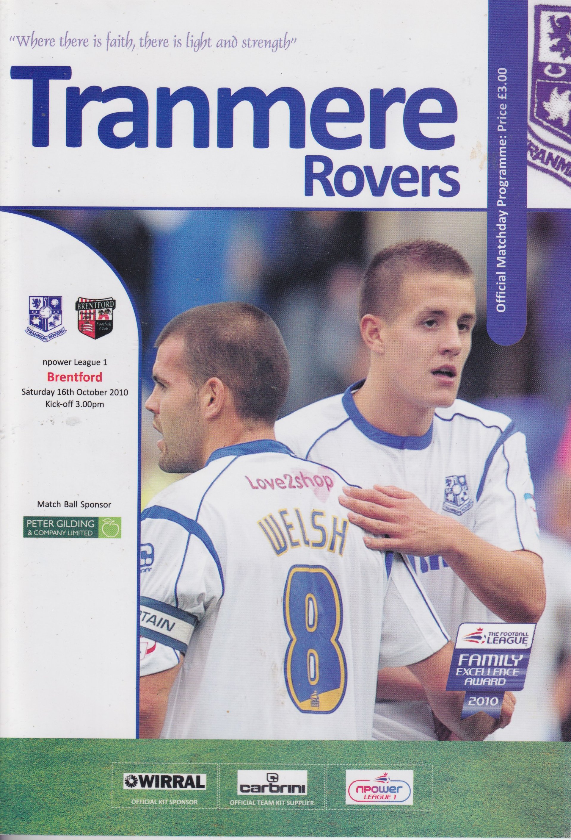Tranmere Rovers v Brentford match programme